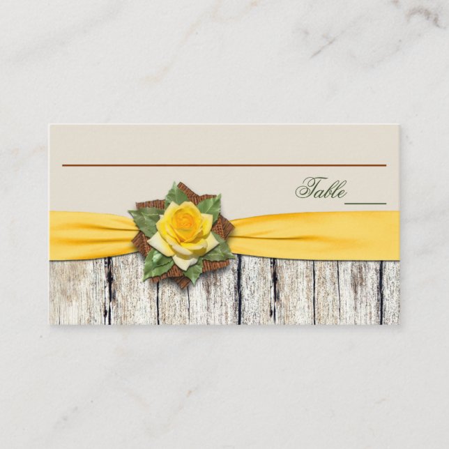 PRINTED Yellow Rose, Ribbon, Burlap Place Card (Front)