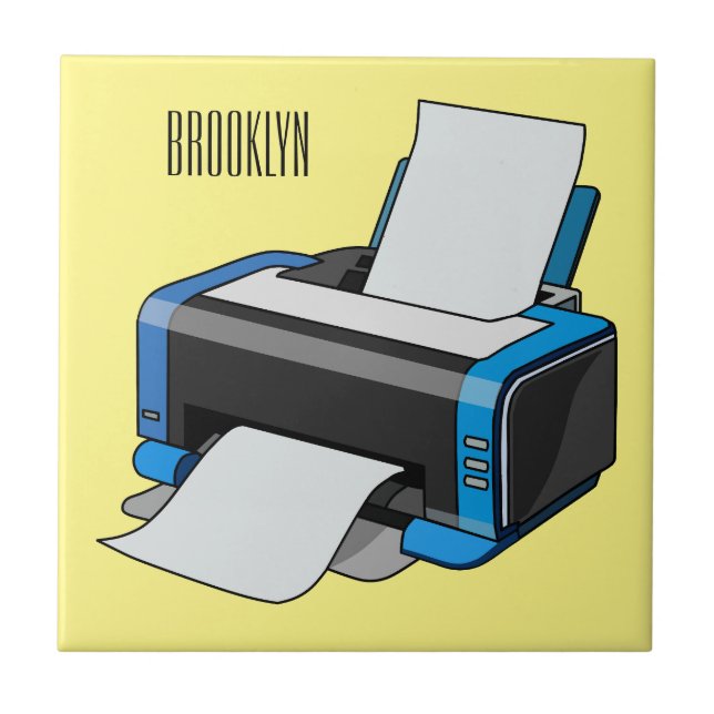 Printer cartoon illustration ceramic tile (Front)