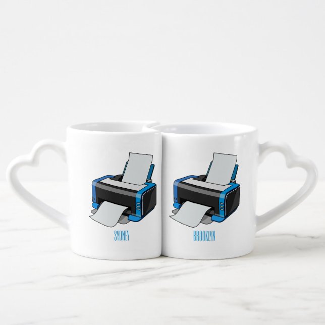 Printer cartoon illustration coffee mug set (Back Nesting)