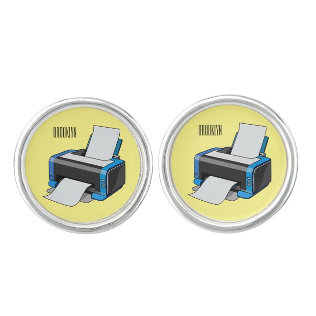 Printer cartoon illustration cufflinks (Front)