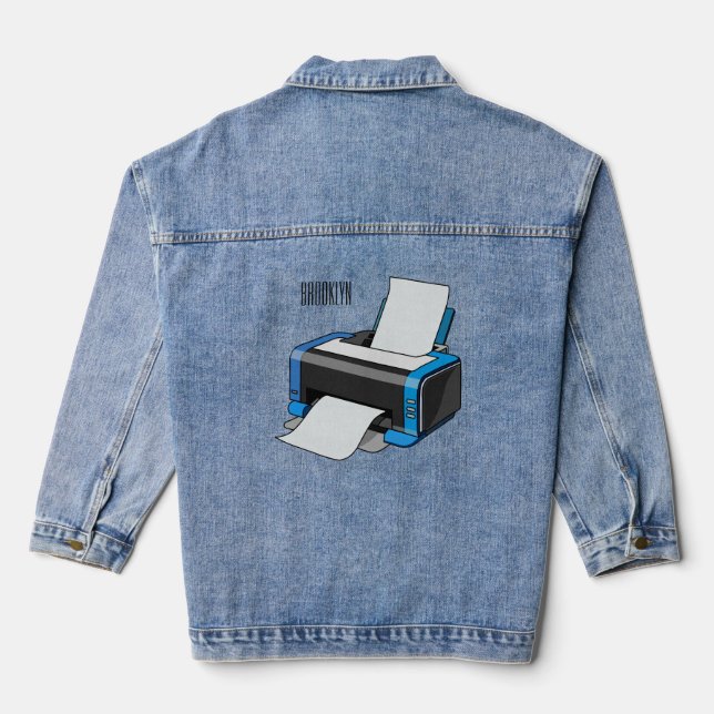 Printer cartoon illustration denim jacket (Back)