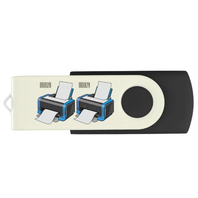 Printer cartoon illustration flash drive (Back)