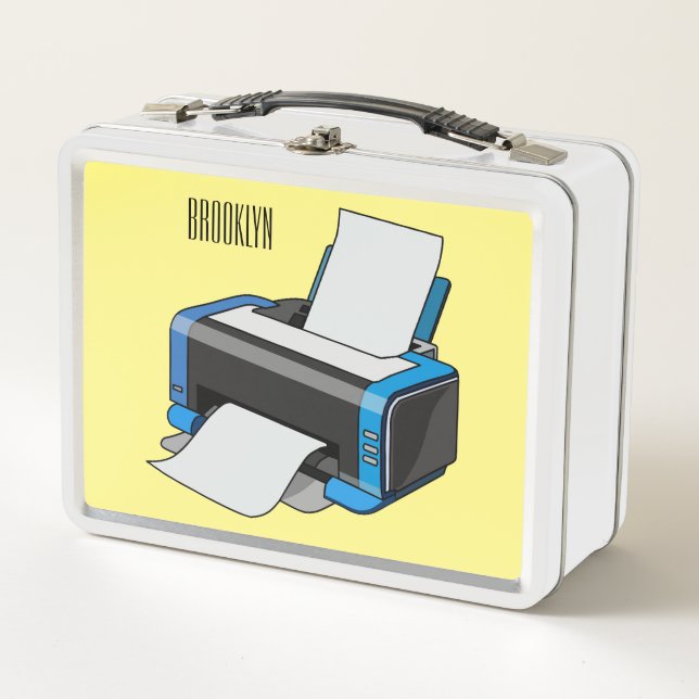 Printer cartoon illustration metal lunch box (Front)