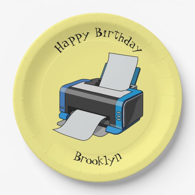 Printer cartoon illustration paper plates (Front)