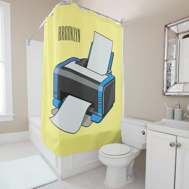 Printer cartoon illustration shower curtain (In Situ)