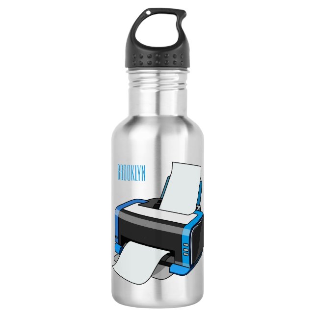Printer cartoon illustration stainless steel water bottle (Front)