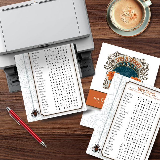 Printer-Friendly Halloween Word Search Party Holiday Card (Instantly download the file. Print it at home or your favorite local print shop.)