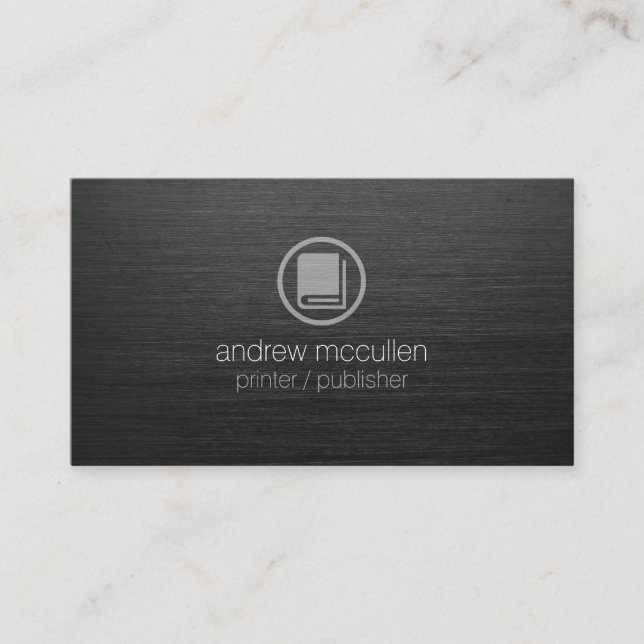 Printer Publisher Book Icon Dark Brushed Metal Business Card (Front)
