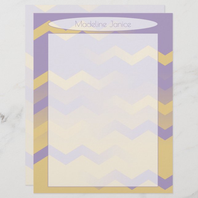 Printer-Sized Lavender and Gold Chevron Stationery (Front/Back)