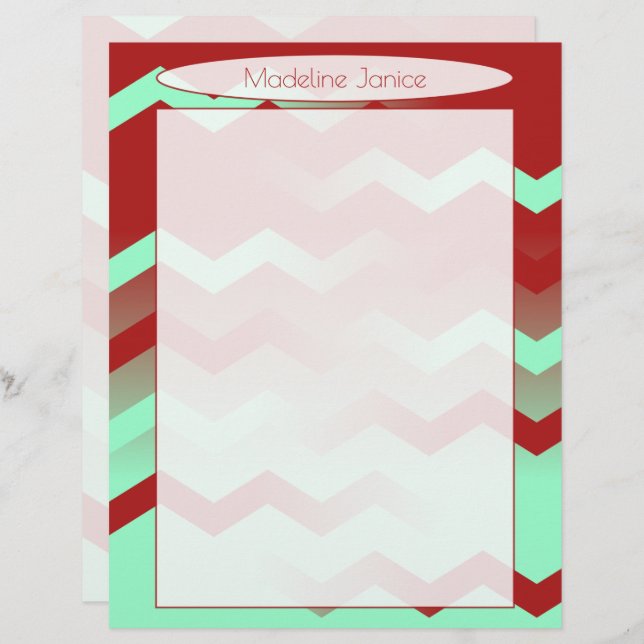 Printer-Sized Maroon and Aqua Chevron Stationery (Front/Back)