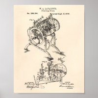 Printing Press 1878 Patent Art Old Peper Poster