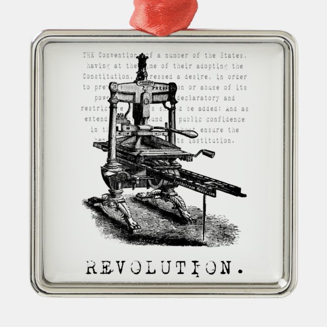 Printing Press = REVOLUTION! Metal Ornament (Front)