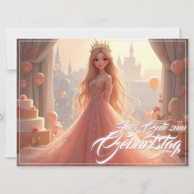 Prinzessin Geburtstagskarte in Rosa (Front)