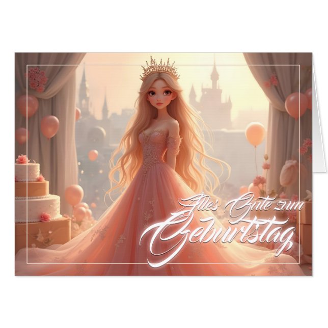 Prinzessin Geburtstagskarte in Rosa Card (Front Horizontal)