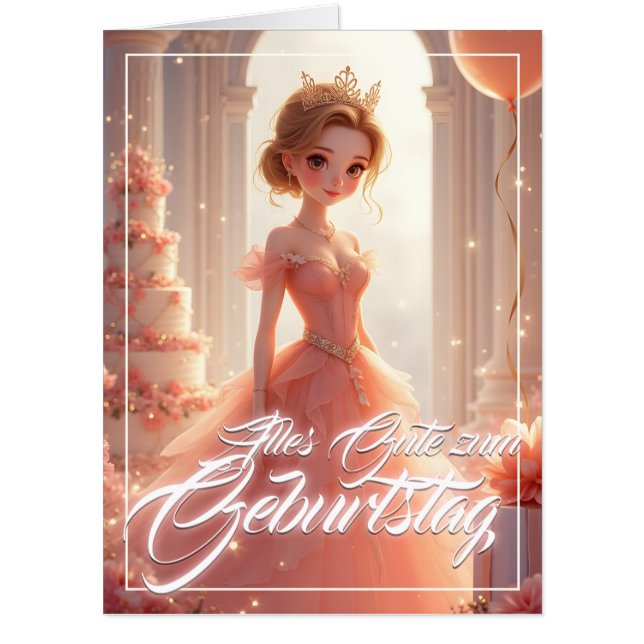 Prinzessin zum Geburtstag im rosa Traumkleid Card (Front)