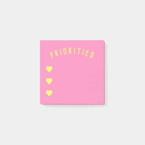 Priorities Checklist Yellow Hearts Post_it Notes