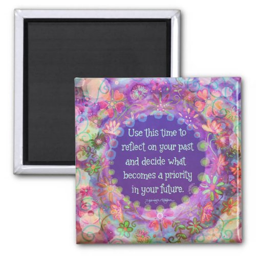 Priorities Future Quote Pretty Purple Floral Magnet