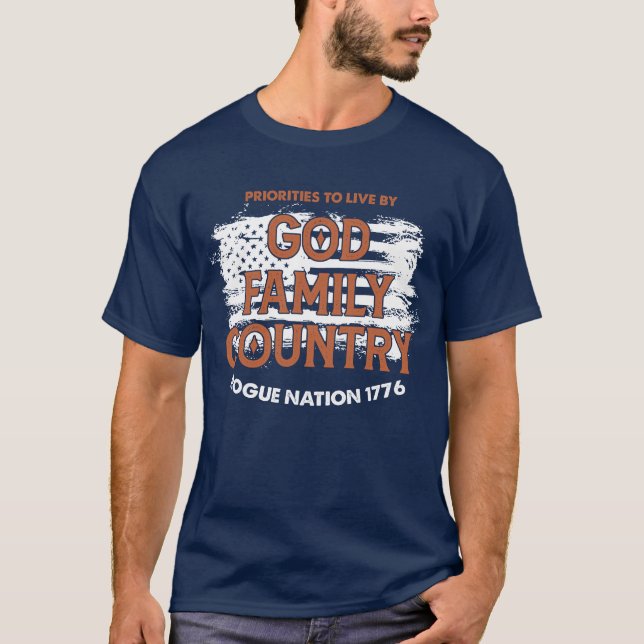 Priorities To Live By God Family Country America F T-Shirt (Front)