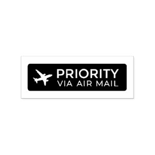 PRIORITY VIA AIR MAIL Airplane airplane Rubber Sta Stamp