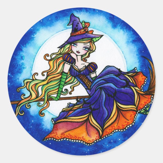 Priscilla Witch Halloween Fantasy Fairy Classic Round Sticker (Front)