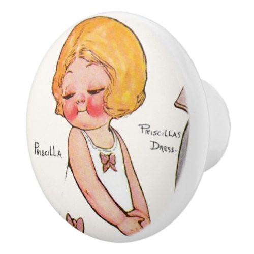 Priscillas Dolly Dingle Vintage Decopauge  Art Ceramic Knob