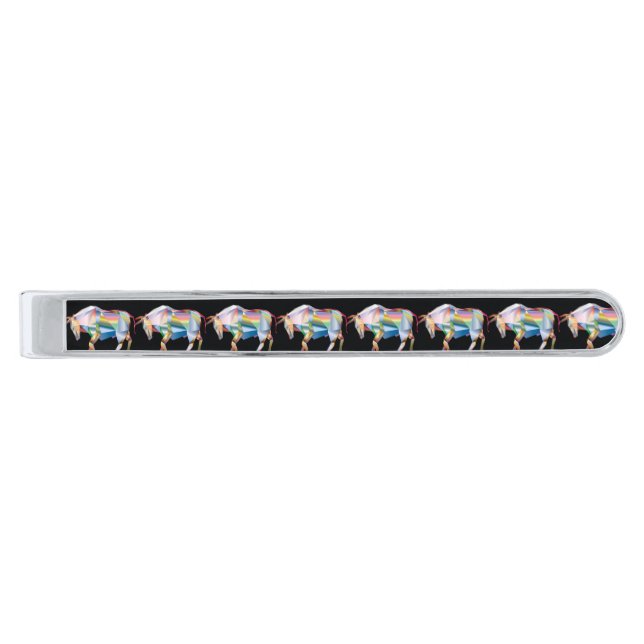 Prism Bull Fab Silver Rainbow Silver Finish Tie Bar (Front)