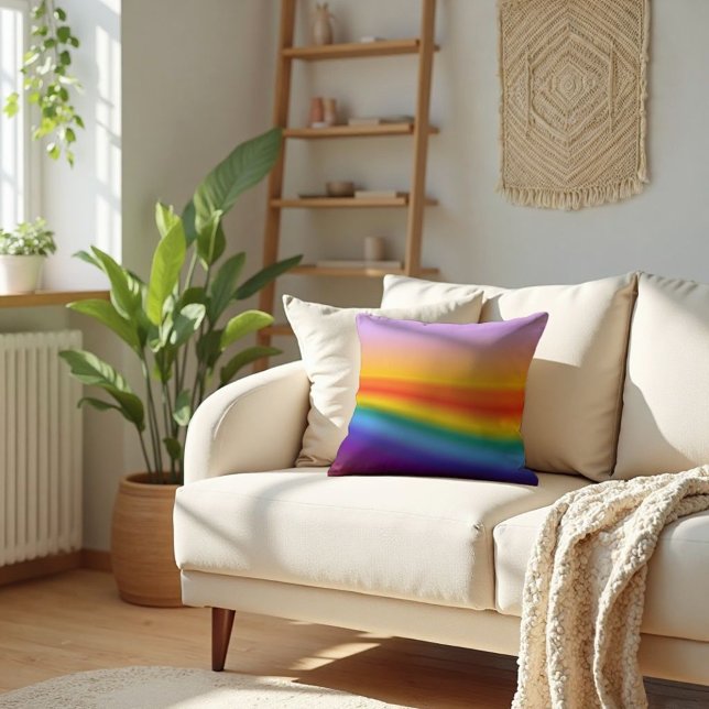 Prism Flow - Wavy Pastel Rainbow Gradient Throw Pillow (Wavy Pastel Flow. Bohemian elegance for your home. Accent your sofa with soft, artistic color.)