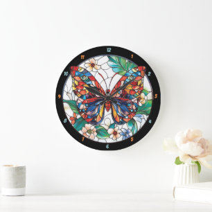 Prism of Nature" - Stained Glass Butterfly Large Clock