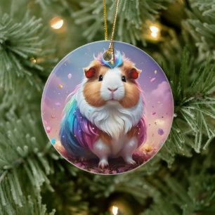 Prism Pigtail: The Radiant Unicorn Guinea Pig, Ceramic Ornament