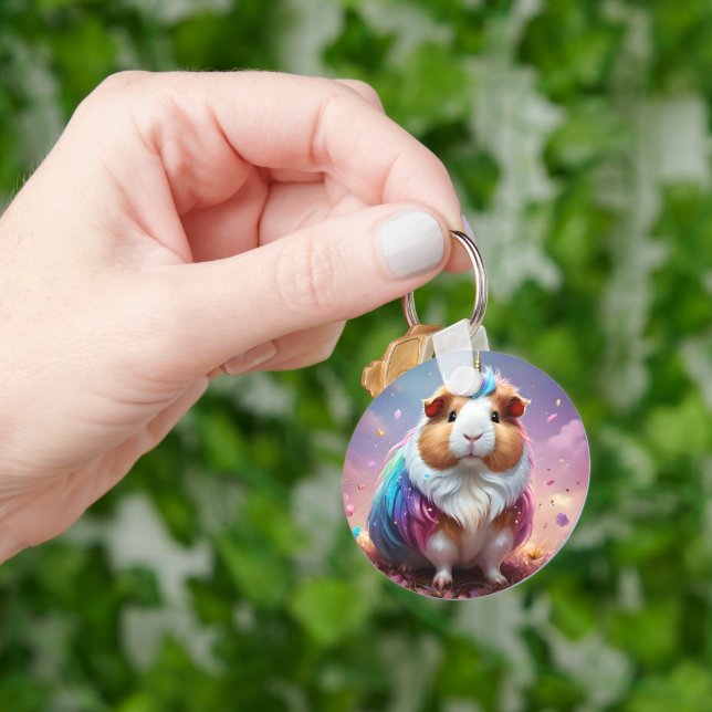Prism Pigtail: The Radiant Unicorn Guinea Pig Keychain (Hand)