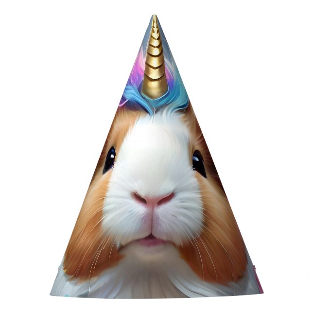 Prism Pigtail: The Radiant Unicorn Guinea Pig, Party Hat (Front)