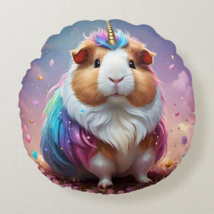 Prism Pigtail: The Radiant Unicorn Guinea Pig, Round Pillow