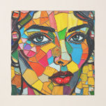 “Prismara” - Fragments of Her Flame Scarf<br><div class="desc">“Prismara” - Fragments of Her Flame. A bold explosion of colour and expression, this mosaic-style portrait captures the multifaceted nature of femininity—vibrant, fierce, and ever-evolving. Each tile glows with personality, forming a face that seems both ancient and futuristic. Perfect for those who find beauty in complexity and the harmony of...</div>