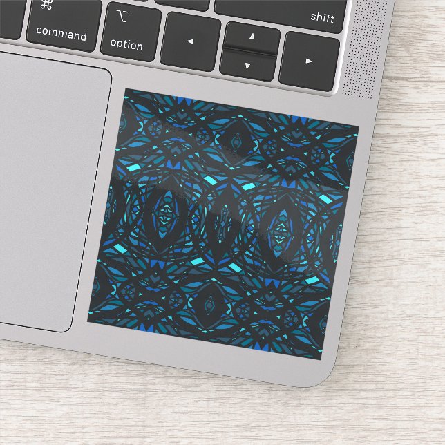Prismatic Blue Black Abstract Acrylic Art Sticker (Detail)