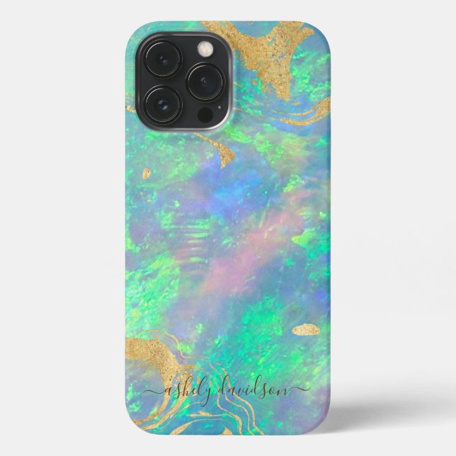 Prismatic Blue Opal Modern Glam iPhone Case (Back)