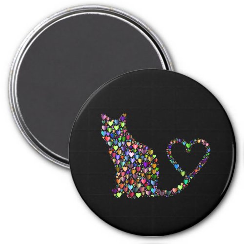 Prismatic Cat Silhouette Heart Magnet