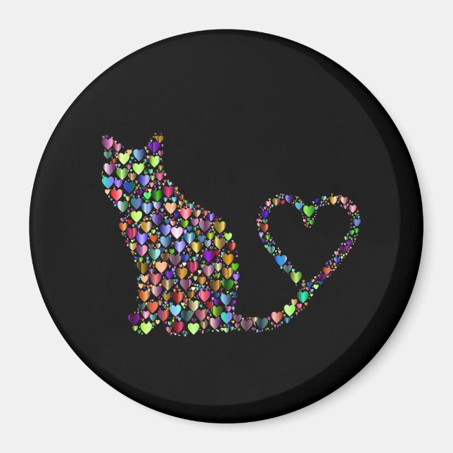 Prismatic Cat Silhouette, Heart, Magnet (Front)