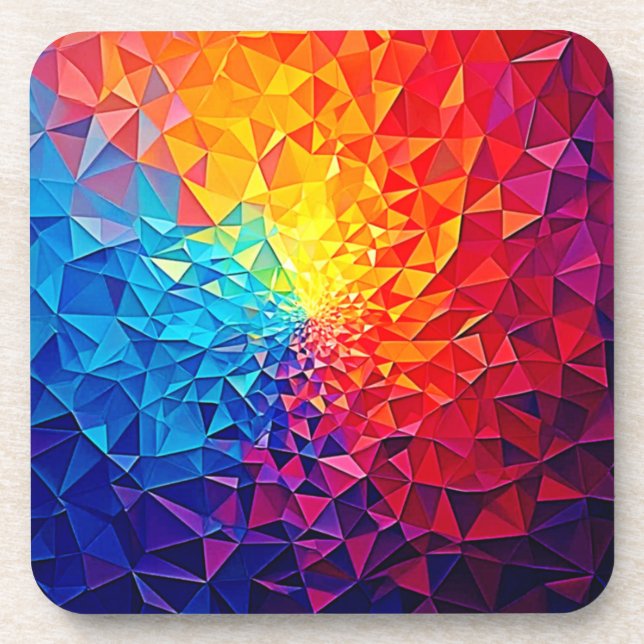 Prismatic Chaos Digital Grid Design Beverage Coaster (Front)