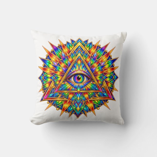 Prismatic Dawn Eye Throw Pillow (Front)