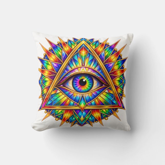 Prismatic Dawn Eye Throw Pillow (Front)