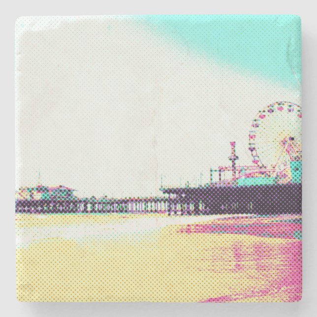 Prismatic Dots Santa Monica Pier Stone Coaster (Front)