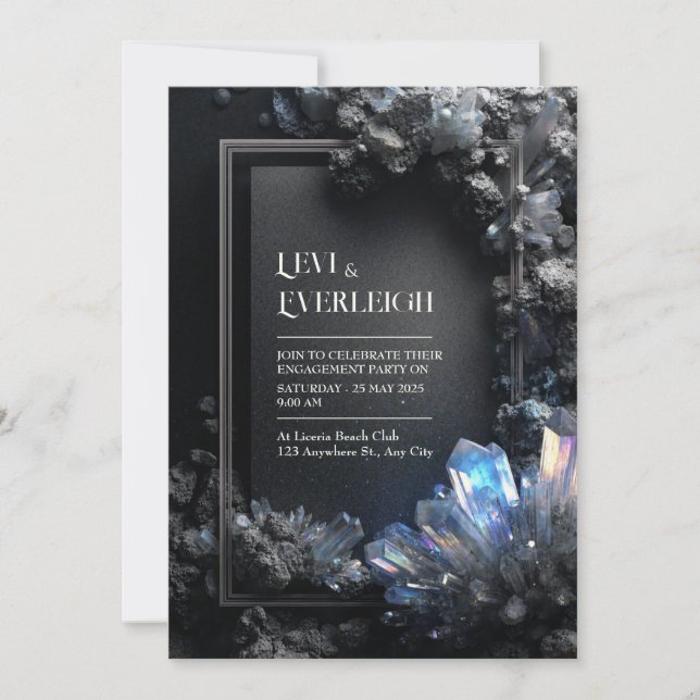 Prismatic Iridescent Crystal Moody Stone Frame Invitation (Front)