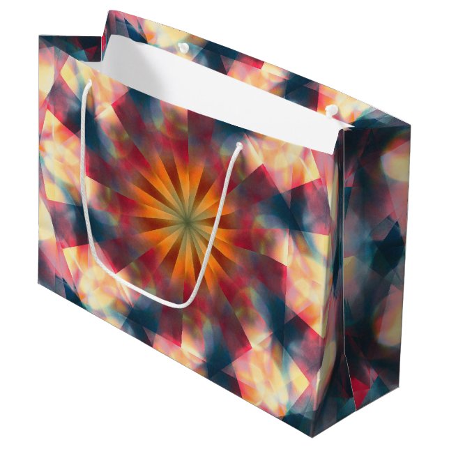 Prismatic Kaleidoscopic Psychedelic Mandala Large Gift Bag (Front Angled)