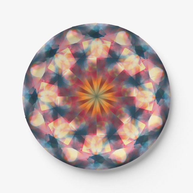 Prismatic Kaleidoscopic Psychedelic Mandala Paper Plates (Front)