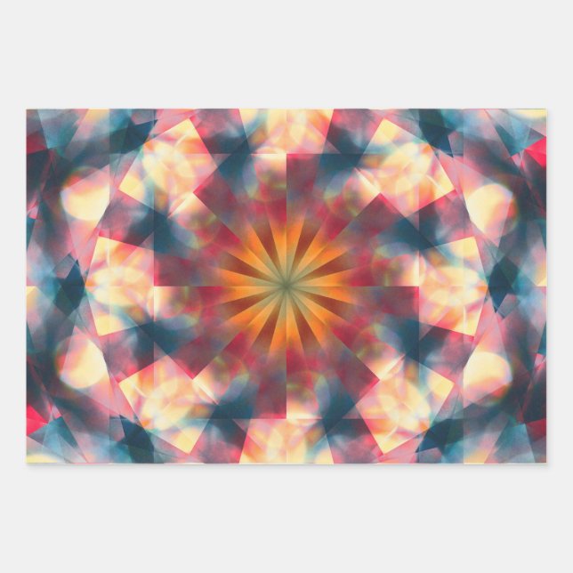 Prismatic Kaleidoscopic Psychedelic Mandala Wrapping Paper Sheets (Front)