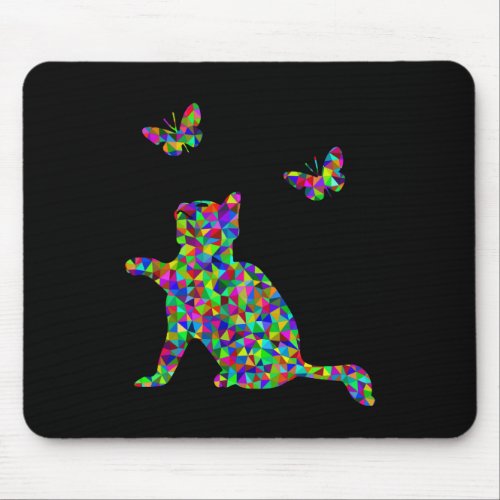 Prismatic Kitten Playing with Butterflies Ceramic  Mouse Pad