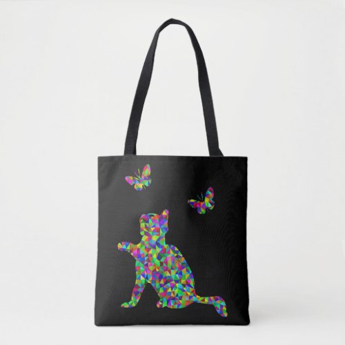 Prismatic Kitten Playing with Butterflies Tote Bag