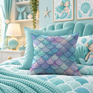 Prismatic Pastel Mermaid Scales Style Throw Pillow