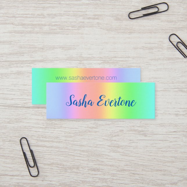 Prismatic Pastel Rainbow Ombre Mini Business Card (Front/Back In Situ)
