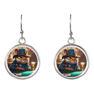 "Prismatic Poker Chipmunk Cowboy at Cyber Pyramid" Earrings